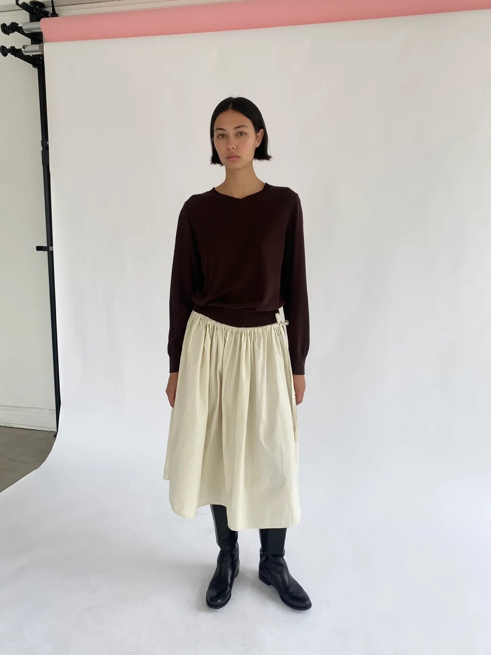 Brooke Callahan Tie Midi Skirt in Cream